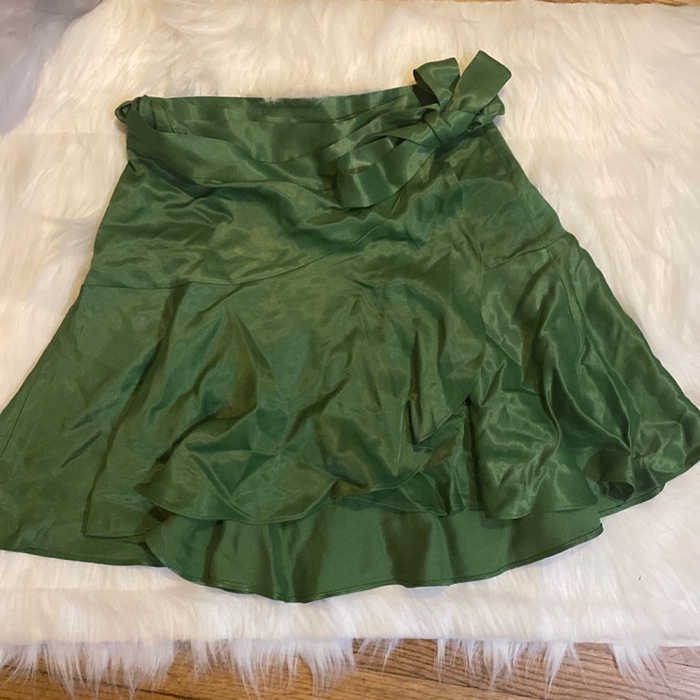 NWT green Zara wrap satin skirt size XS